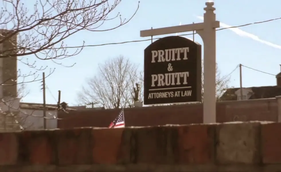 The Pruitt & Pruitt Attorneys at Law sign outside the office